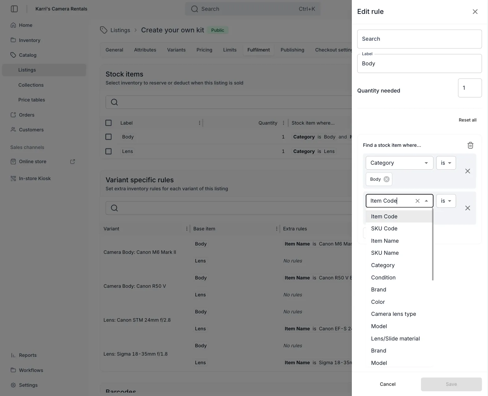 TWICE Commerce 2.0 admin listing fulfillment settings